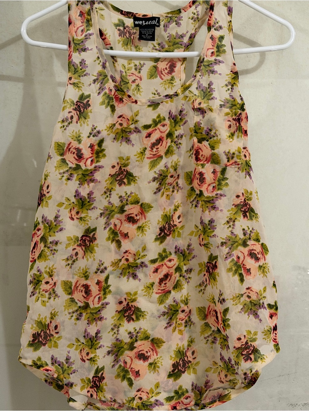Wet Seal Floral Cream A-Line Skirt with Pink Roses